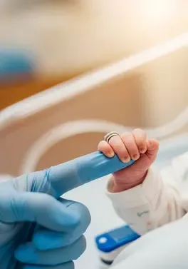 Baby in NICU holding a finger